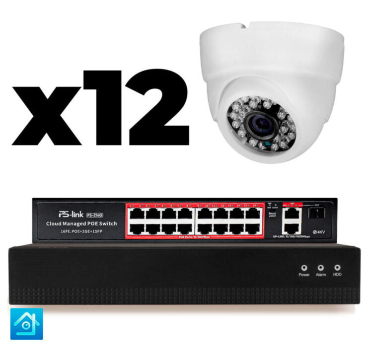Комплект видеонаблюдения IP 8Мп KIT-A812IP-PL 12 камер для помещения, программный датчик движения, удаленный доступ, ночное видение